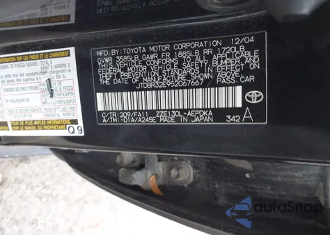 2005 Toyota Corolla Ce из США, поврежденный, VIN JTDBR32E852067667